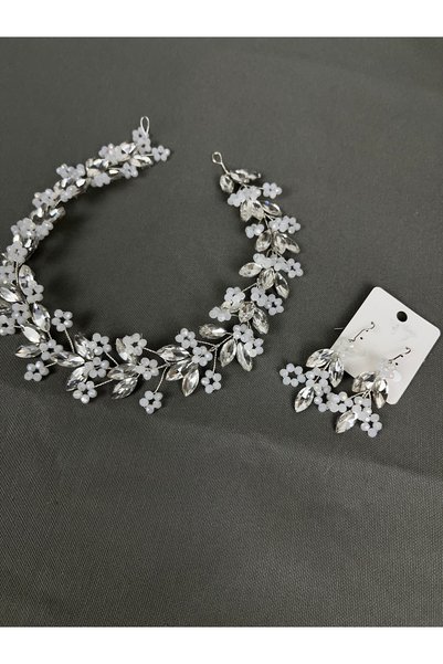 ERYA aksesuar Crystal Stone Floral Detailed Bridal Necklace and Earring Set I-Engagement Promise Wedding