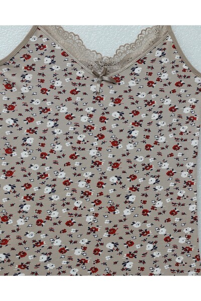 Modamorfo Lace Patterned Tank Top with Rope Straps - Light Brown