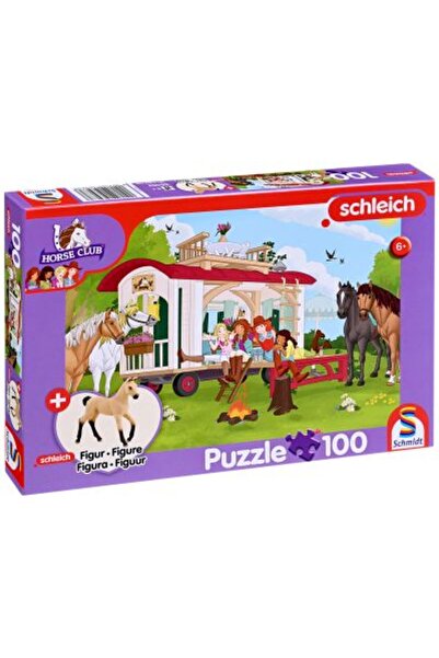 Schmidt Puzzle Schmidt: Foc de tabara cu rulota, 100 piese + Cadou: figurina