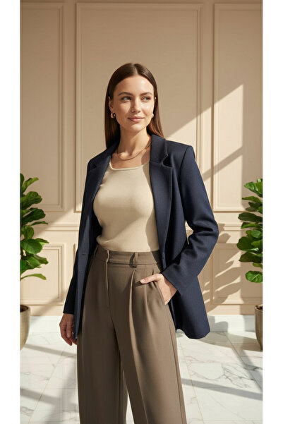 VATKA STUDİO Dokulu Tek Düğme Blazer Ceket