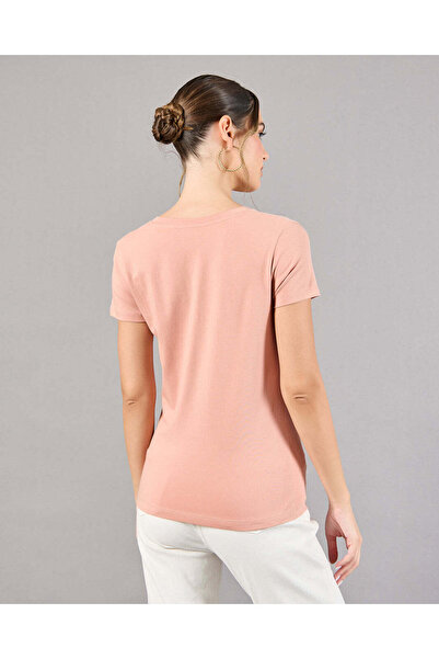 REDTAG Women Pink V-Neck Basic T-Shirt