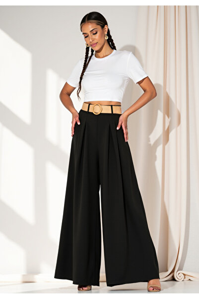Figl Women's culottes - Belted pants - Black pants M1160 r. Universal