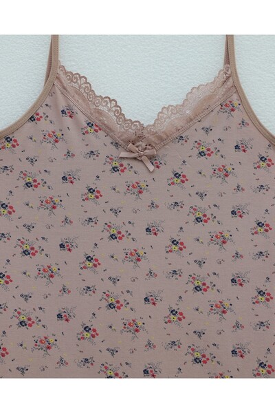 Modamorfo Floral Patterned Lace Strap Tank Top - Salmon