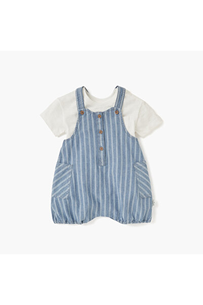 Lee Cooper Stripes T-shirt and Striped Dungree Set