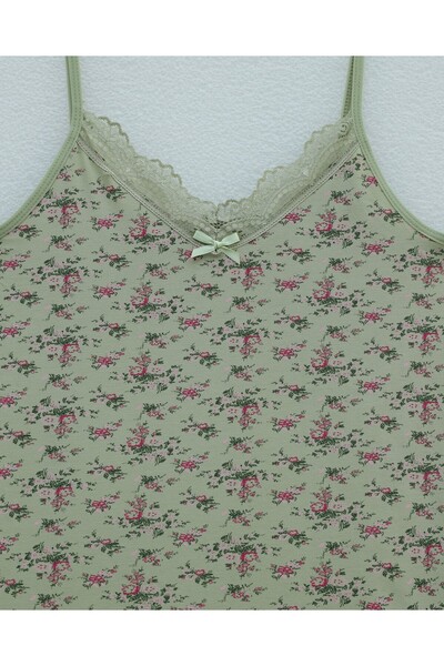 Modamorfo Floral Patterned Lace Strap Tank Top - Water Green