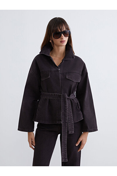 LC Waikiki Vizyon New Season Shirt Collar Belted Waist Women's Jean Jacket