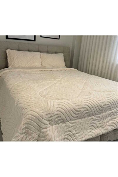 YÜNTEKS Merinos Diamond Fur Comforter Set, Double Size Quilt Set (220X240)