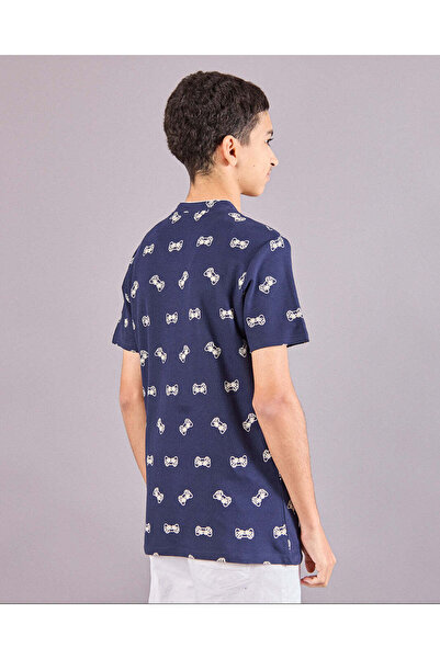 REDTAG Senior Boys Navy Printed Polo Shirt