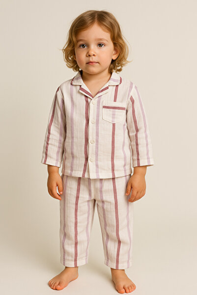 Çeşme Home Children's 100% Cotton Muslin Woven Comfortable Cut Striped Latex Pants (2-3 / 4-5 / 6-7 Years Old)