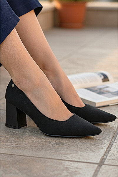 Gökhan Talay Nevra Flexible Soft Non-Slip Sole (7 cm) Black Suede Women's Thick Heeled Shoes