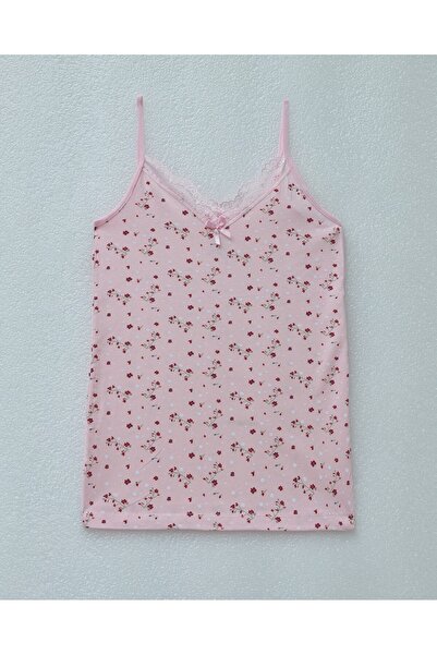 Moda Ebrar Lace Patterned Tank Top with Rope Straps - Pink