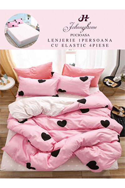 FIONNA.RO Finet Bed Linen with Elastic 1 Person - Pink with Hearts