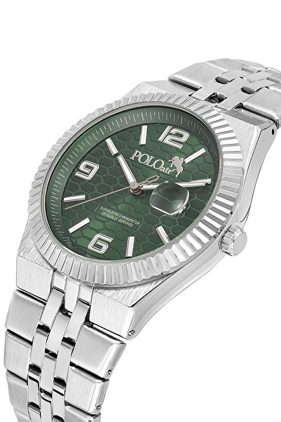 Polo Air Çift Klips Mercek Takvimli Erkek Kol Saati Gümüş Yeşil Renk PL-7030E3x