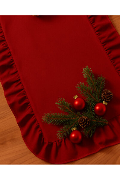 Belomia Home Collection Kırmızı Fırfırlı Runner | Yılbaşı Sofrası Şık Runner 40x110
