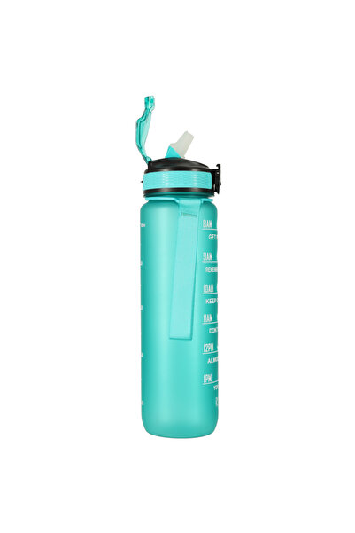 zola 1000 ml water bottle with straw, locking lid, time marker, durable handle, green
