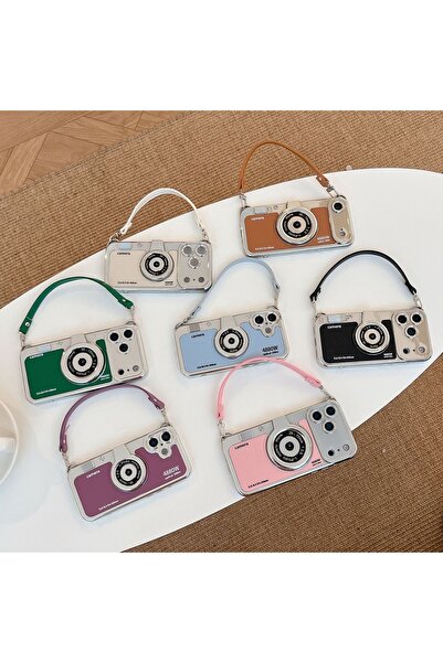 Generic Case compatible with iphone 17 Pro max back cover，Polaroid camera design with attached phone strap