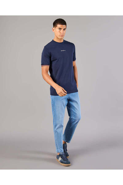 REDTAG Men Navy Embellished T-Shirt