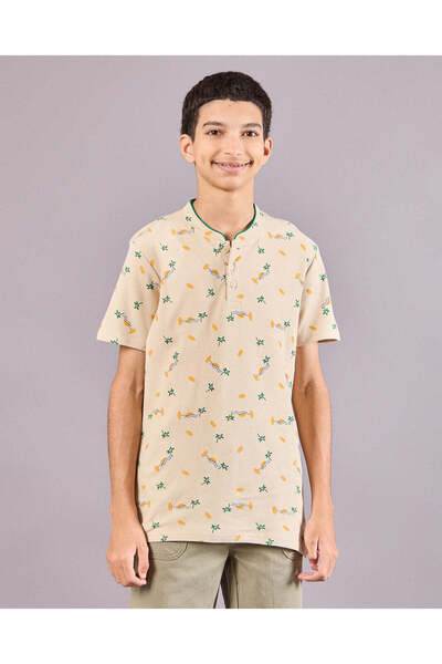 REDTAG قميص بولو مطبوع باللون البيج للأولاد الكبار