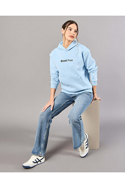 REDTAG Women Blue Printed Sweatshirt