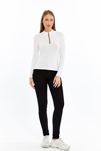 Maison La Femme Women's Long Sleeve Half Zipper Slim Fit Tshirt