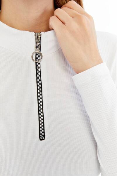 Maison La Femme Women's Long Sleeve Half Zipper Slim Fit Tshirt