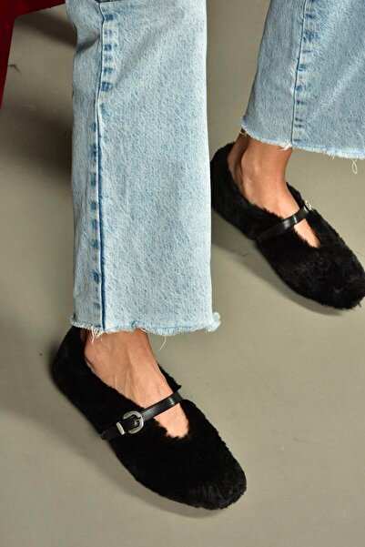 Fox Shoes V820105504 Black Plush Daily Flat Women's Ballerinas