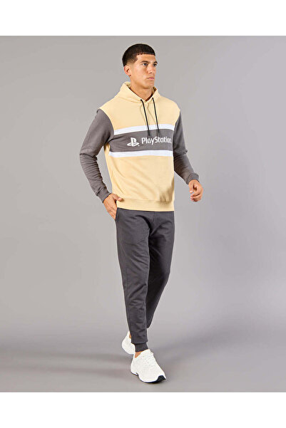 REDTAG Men Beige Play Station Hooded Sweatshirt