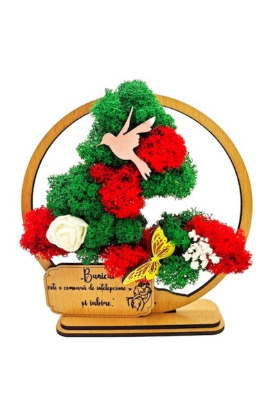 OEM Decorative Frame - Bonsai with Stabilized Lichens, Message for Grandpa, Light Beige, 15cm