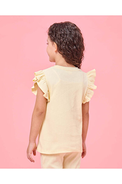 REDTAG Girls Yellow Flower Embroidered Rib T-Shirt