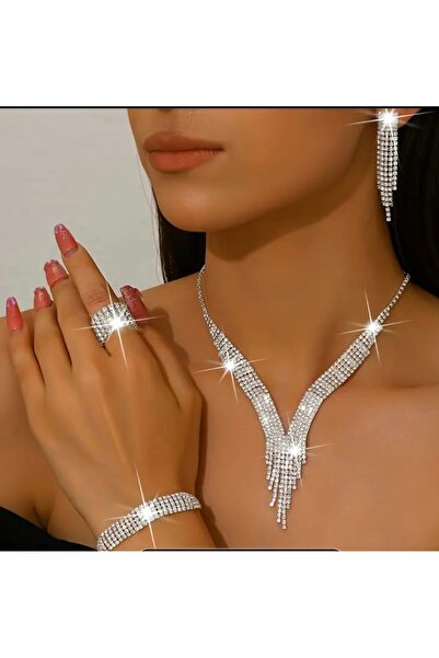 iyzi Women's Luxurious Stone-Encrusted Tassel Jewelry Set - Elegant April and...