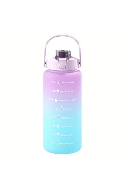 zola 2000 ml water bottle with straw, locking lid, time marker, durable handle, purple/green