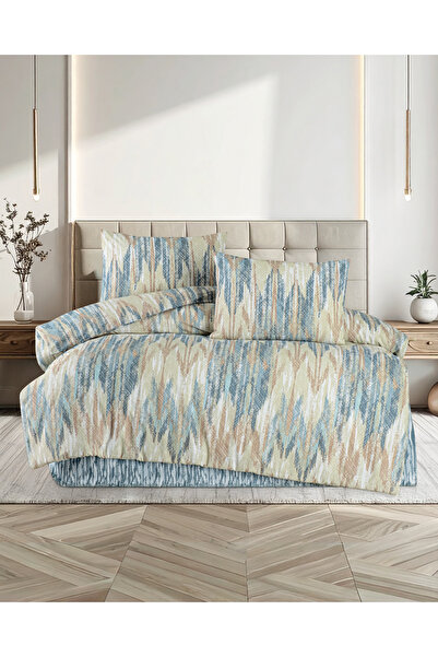 DONATEV Nilüfer Ranforce Cotton Double Duvet Cover Set / Beige-Blue