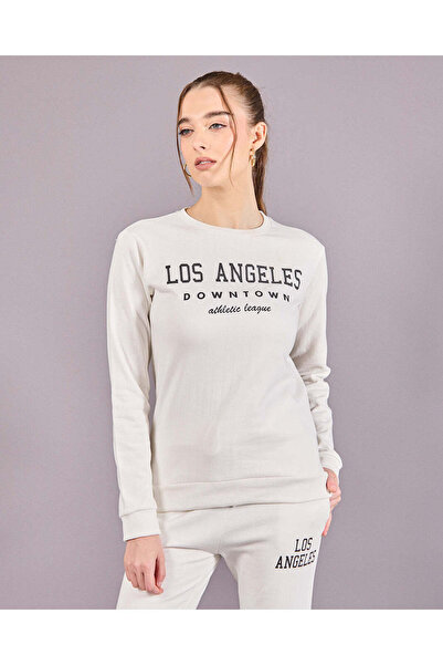 REDTAG Women Ivory Los Angeles Print Sweatshirt