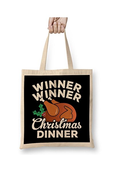 Toyaso Winner Winner Christmas Dinner Turkey New Year's Turkey White Tote Bag Long Handle Shopping Bag