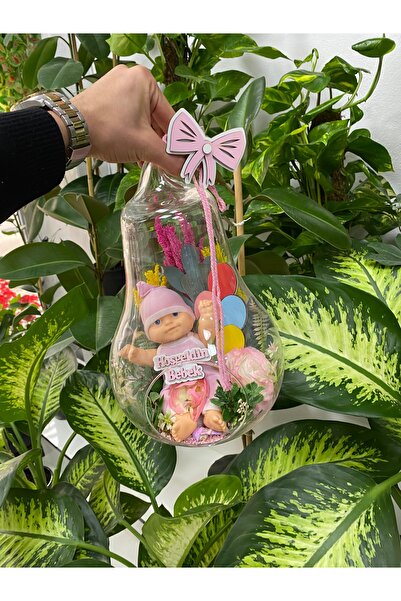 KOÇAR ÇİÇEK EVİ 🎀 Hoşgeldin Bebek Dekoratif Fanus – Kız Bebek Temalı 🎀