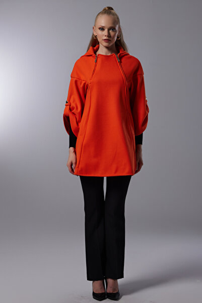 Lila Rose Kapşonlu Fermuarlı Kaşe Kaban