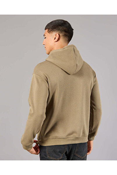 REDTAG Men BeigePrinted Hooded Sweatshirt