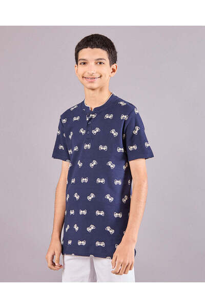 REDTAG Senior Boys Navy Printed Polo Shirt
