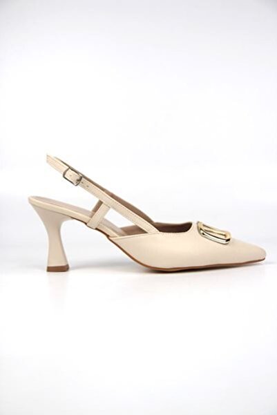Gökhan Talay Claraa Beige Skin V Buckle Medium Heels (6-8 cm) Classic Heeled Shoes