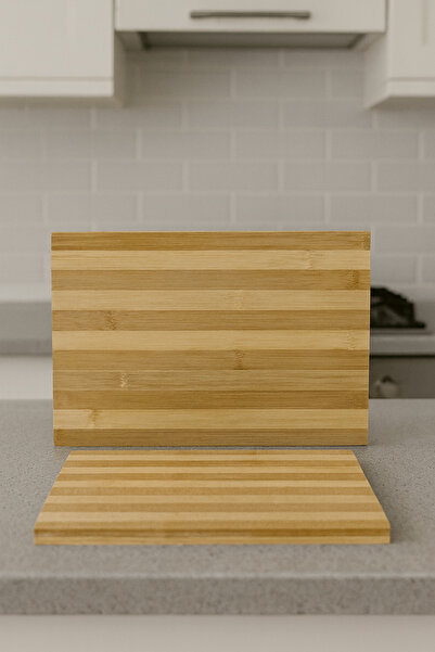 MEYA PİNE Set of 2 Bamboo Cutting Boards – Natural Wood |   Double Size, Non-Slip, Sturdy Construction