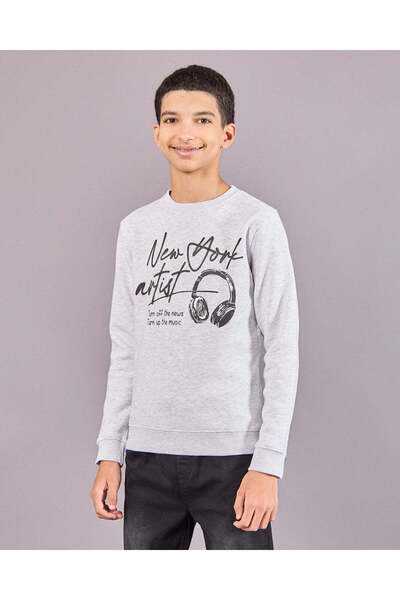 REDTAG Senior Boys Grey New York Print Sweatshirt