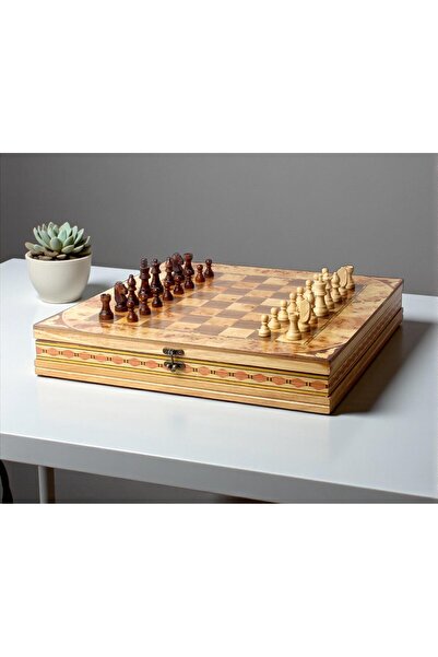 e-life shop طقم شطرنج فاخر مصنوع يدويًا من الخشب الطبيعي المطرز مع صندوق تخزين 45×45 سم. مجموعة الهدايا 2