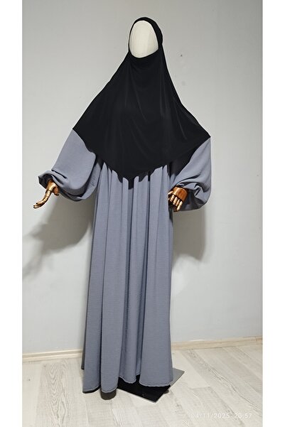 AHRAR tesettür Short Length Sandy Souffle Khimar Ready to Wear Hijab Scarf Black