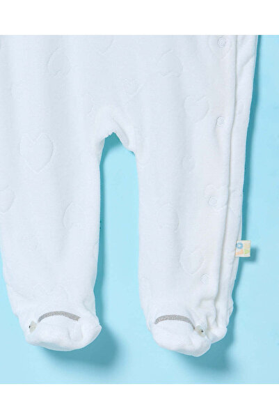 REDTAG Baby White Jacquard Velour Sleepsuit