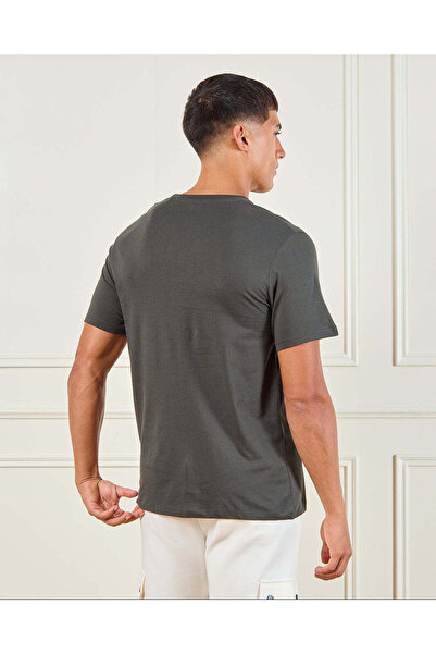 REDTAG Men Charcoal Basic Graphic T-shirt