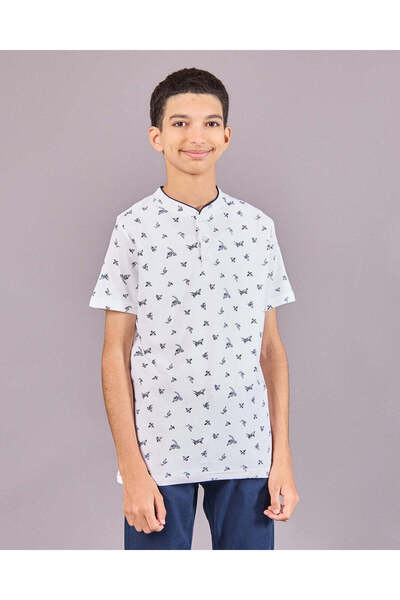 REDTAG قميص بولو مطبوع باللون الأبيض للأولاد الكبار