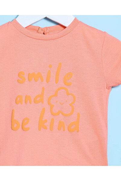 REDTAG Infant Girls Peach Printed Casual T-Shirt