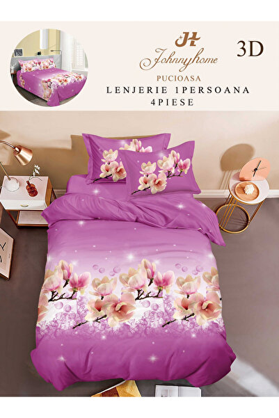 FIONNA.RO Lenjerie Bumbac Satinat 1 Persoana 3D - Magnolie