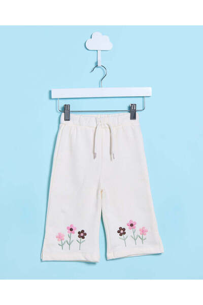 REDTAG Infant Girls Ivory Floral Embroidered Wide Leg Jogger