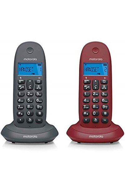 Motorola Σετ δύο τεμαχίων - DECT C1002LB+ Ασύρματο Σταθερό Τηλέφωνο, Γκρι Κρασί